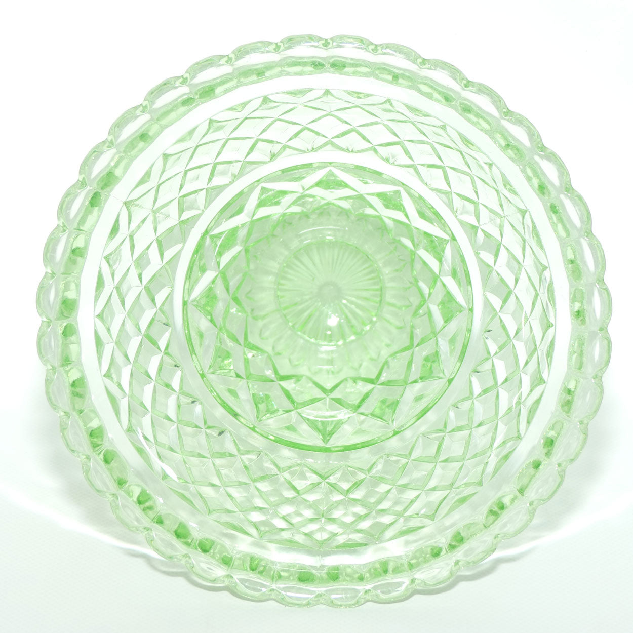 Crown Crystal Glass wide rim footed Green Glass vase | Uranium | #2