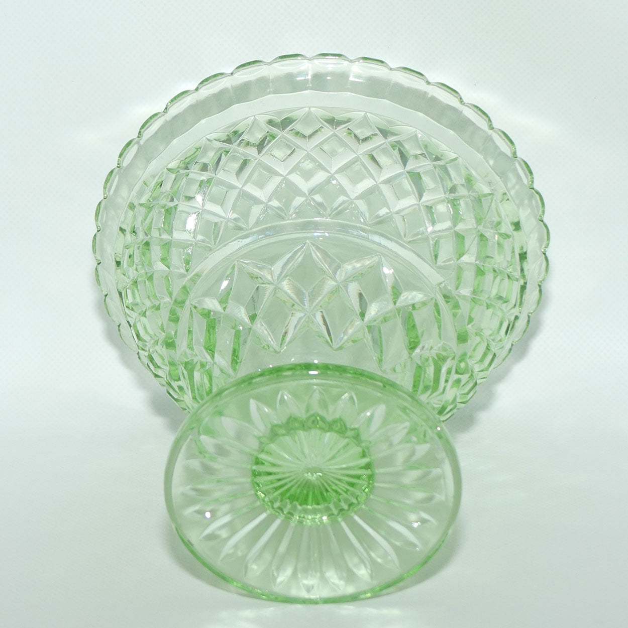 Crown Crystal Glass wide rim footed Green Glass vase | Uranium | #2
