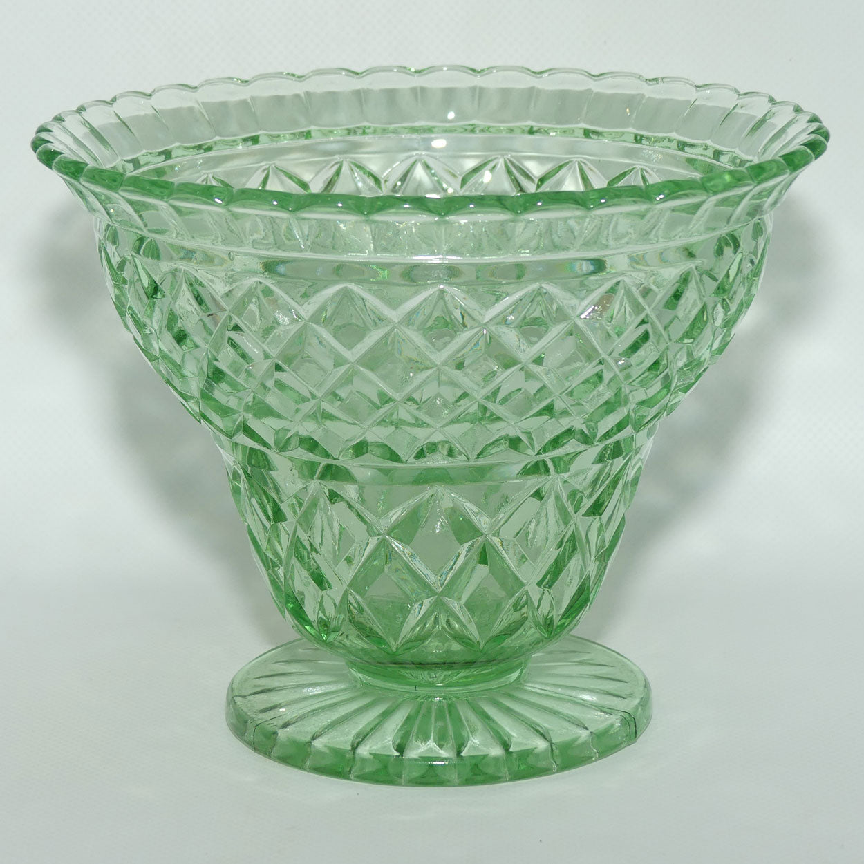 Crown Crystal Glass wide rim footed Green Glass vase | Uranium | #3