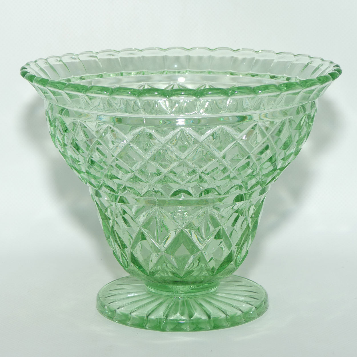 Crown Crystal Glass wide rim footed Green Glass vase | Uranium | #3
