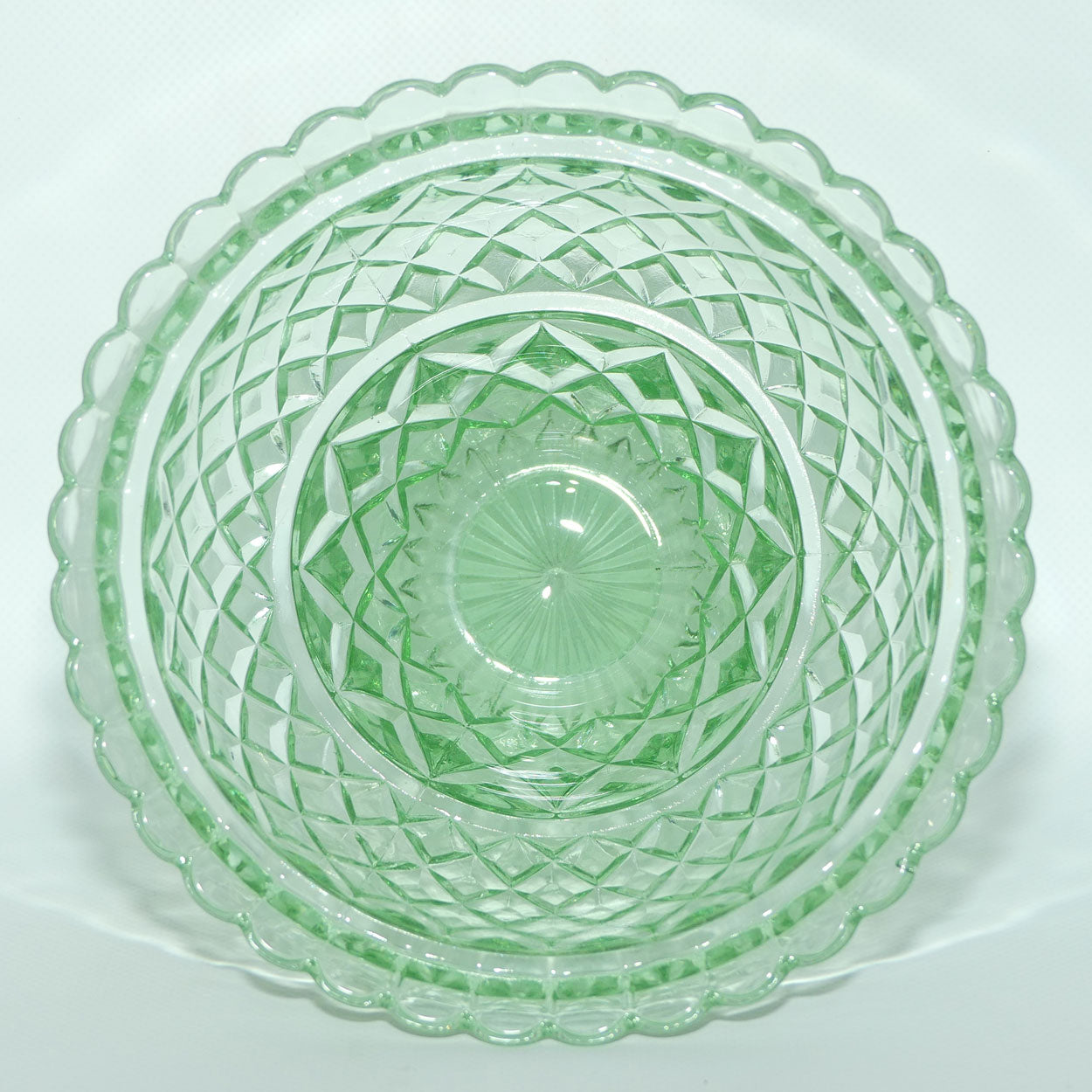 Crown Crystal Glass wide rim footed Green Glass vase | Uranium | #3
