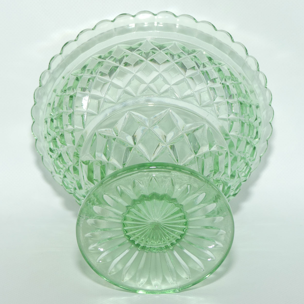 Crown Crystal Glass wide rim footed Green Glass vase | Uranium | #3