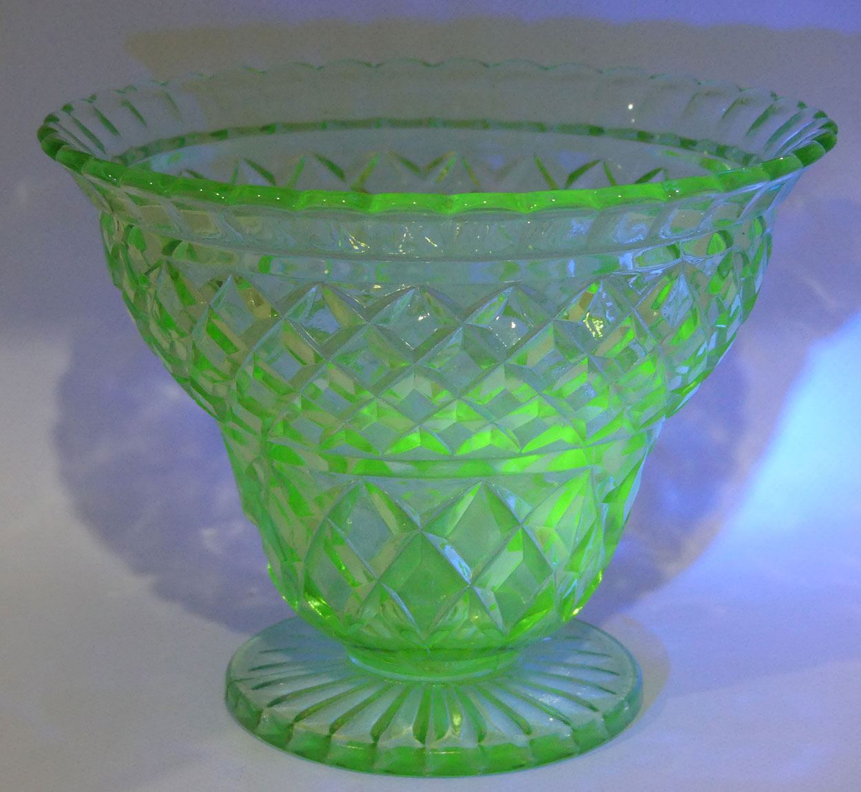 Crown Crystal Glass wide rim footed Green Glass vase | Uranium | #3