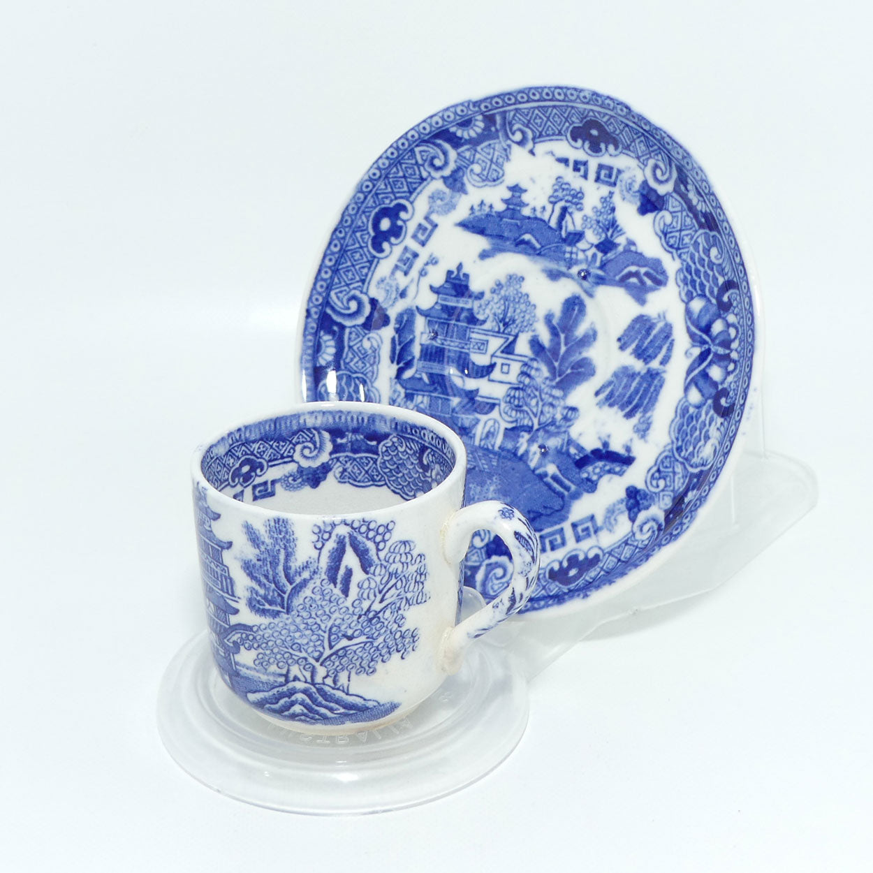 W Ridgways Semi China Old Willow pattern coffee duo 