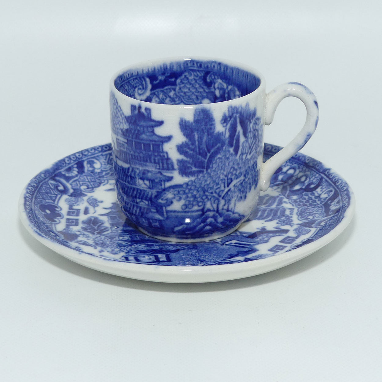 W Ridgways Semi China Old Willow pattern coffee duo