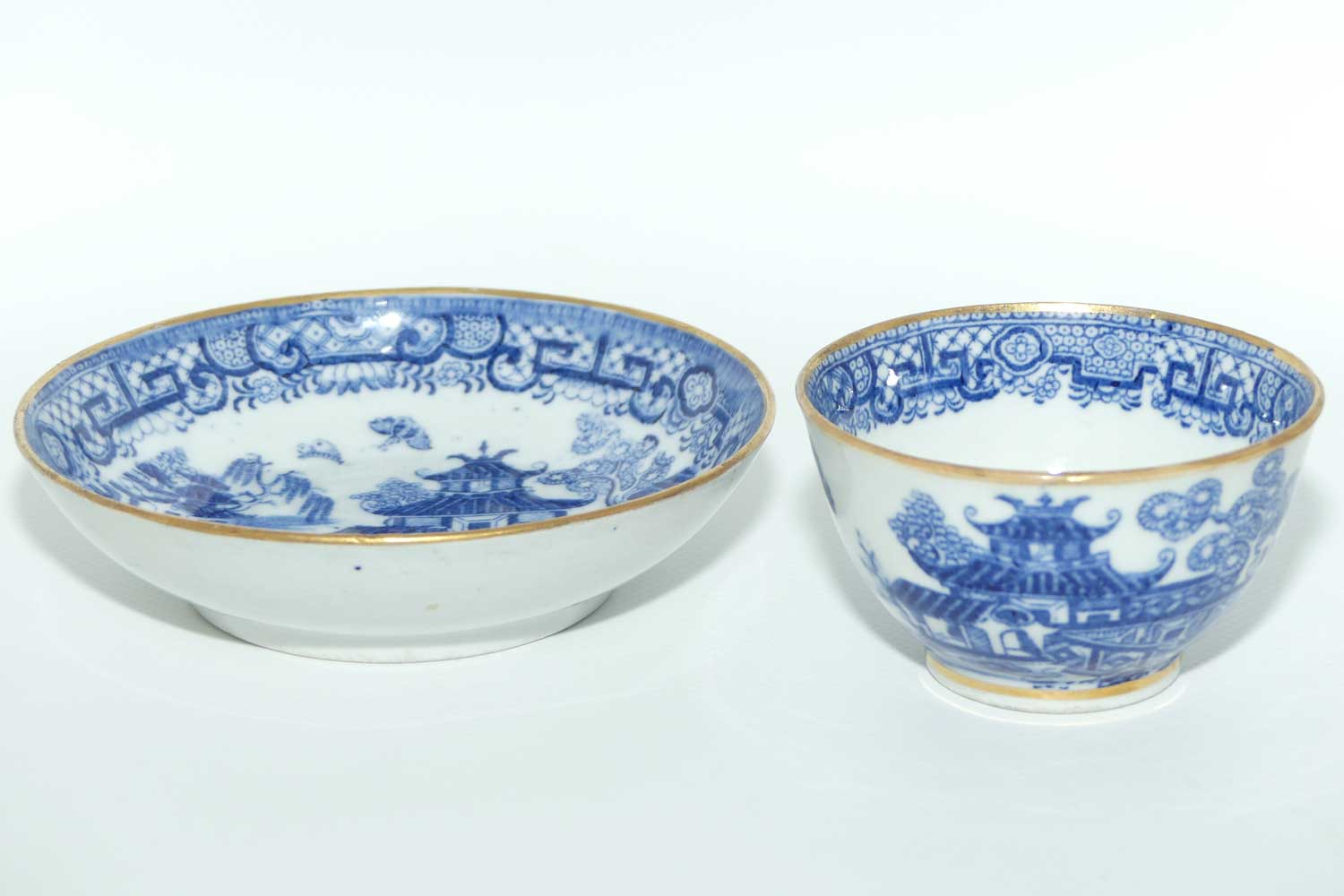 Gilded Blue and White tea bowl and saucer c.1790