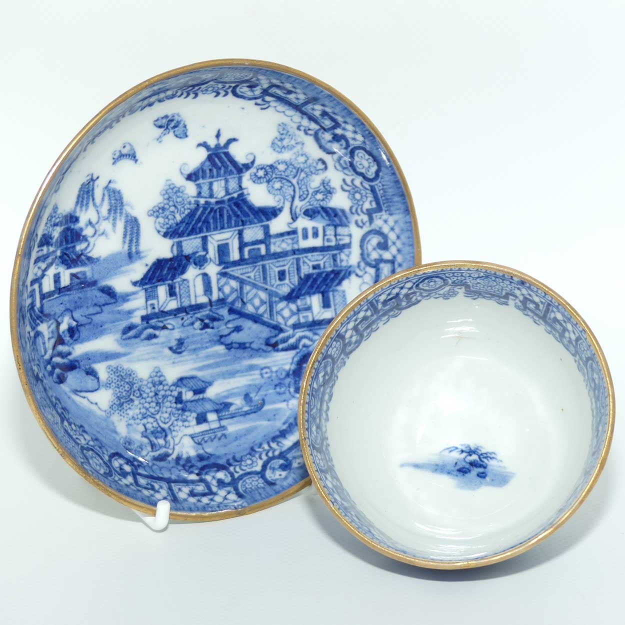 Gilded Blue and White tea bowl and saucer c.1790