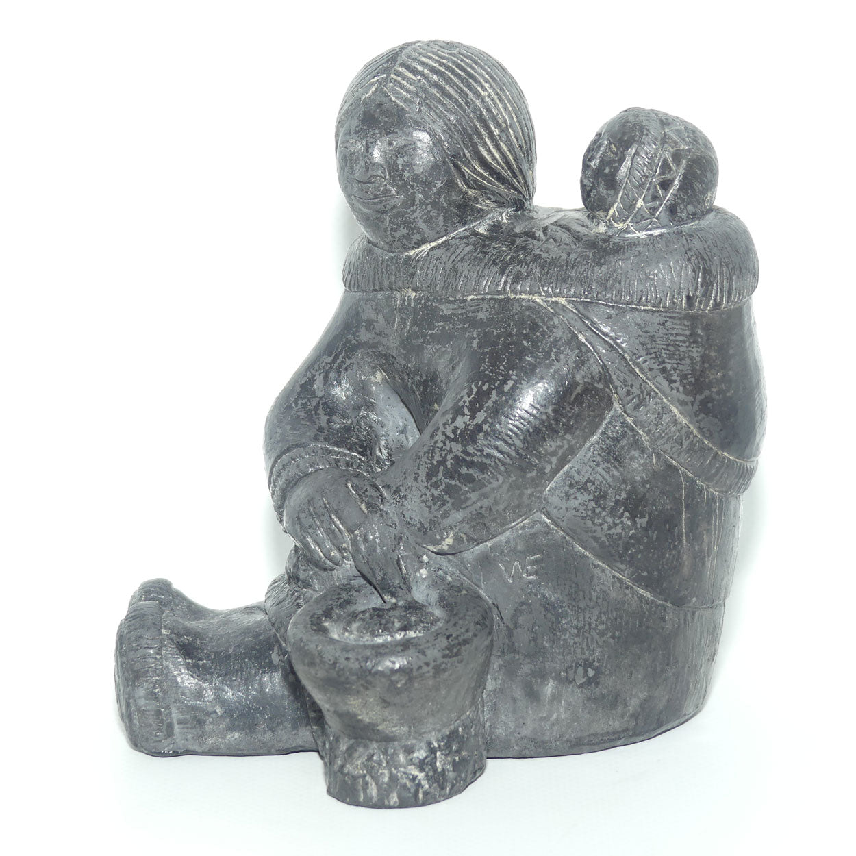 The Wolf Sculptures | Inuit Stone Carving | Eskimo Mother and Child | signed