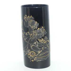 Rosenthal Studio Line Bjorn Wiinblad Black and Gilt Women with Birds oval vase