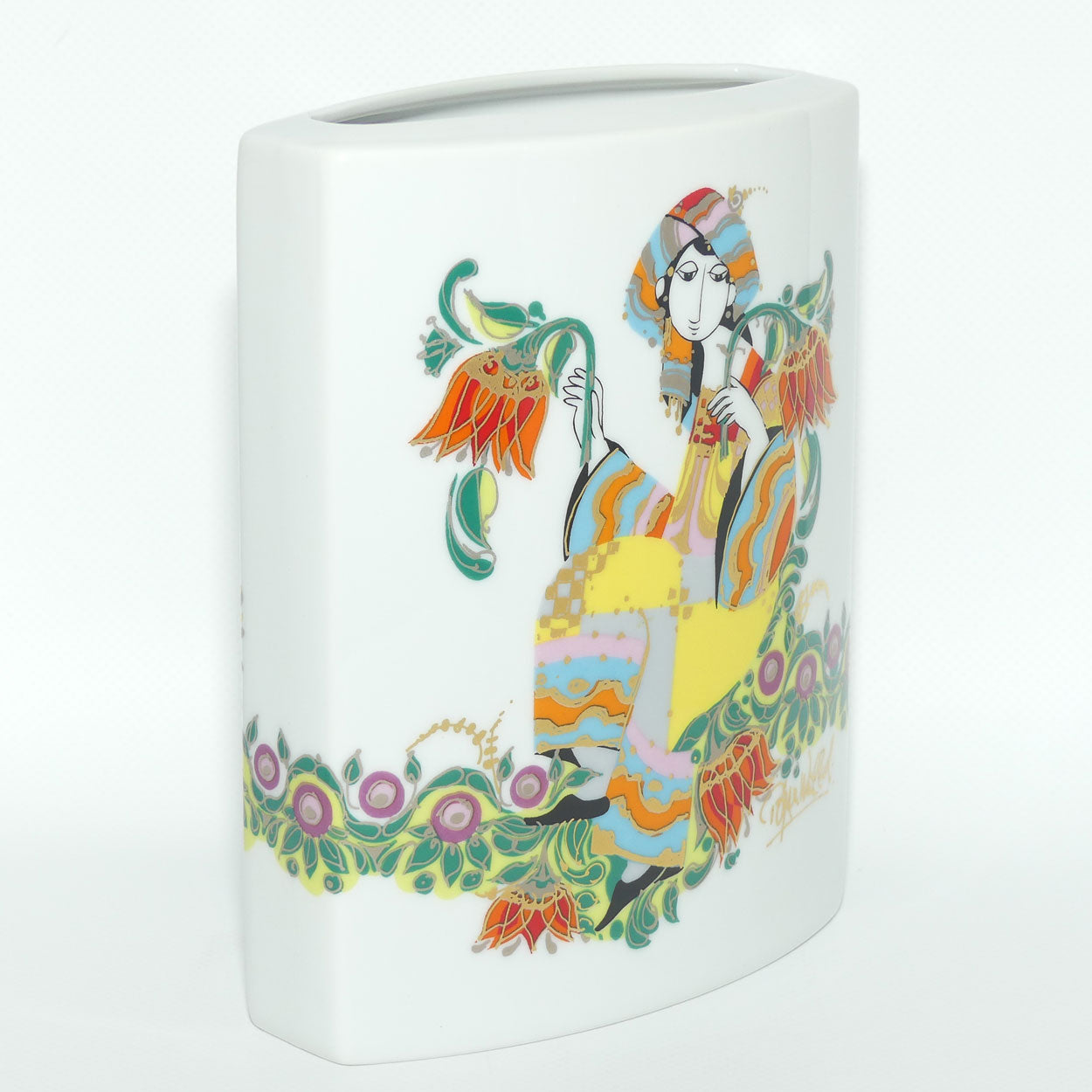 Rosenthal Bjorn Wiinblad Studio line Woman with Flowers small letterbox vase