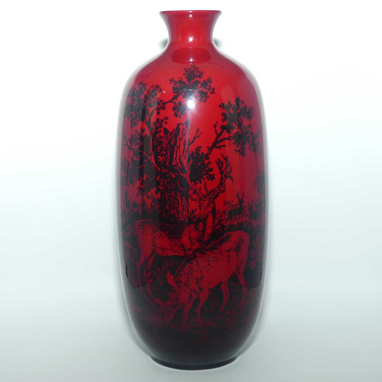 Royal Doulton Flambe Woodcut Highland Deer tall vase | Shape 1619