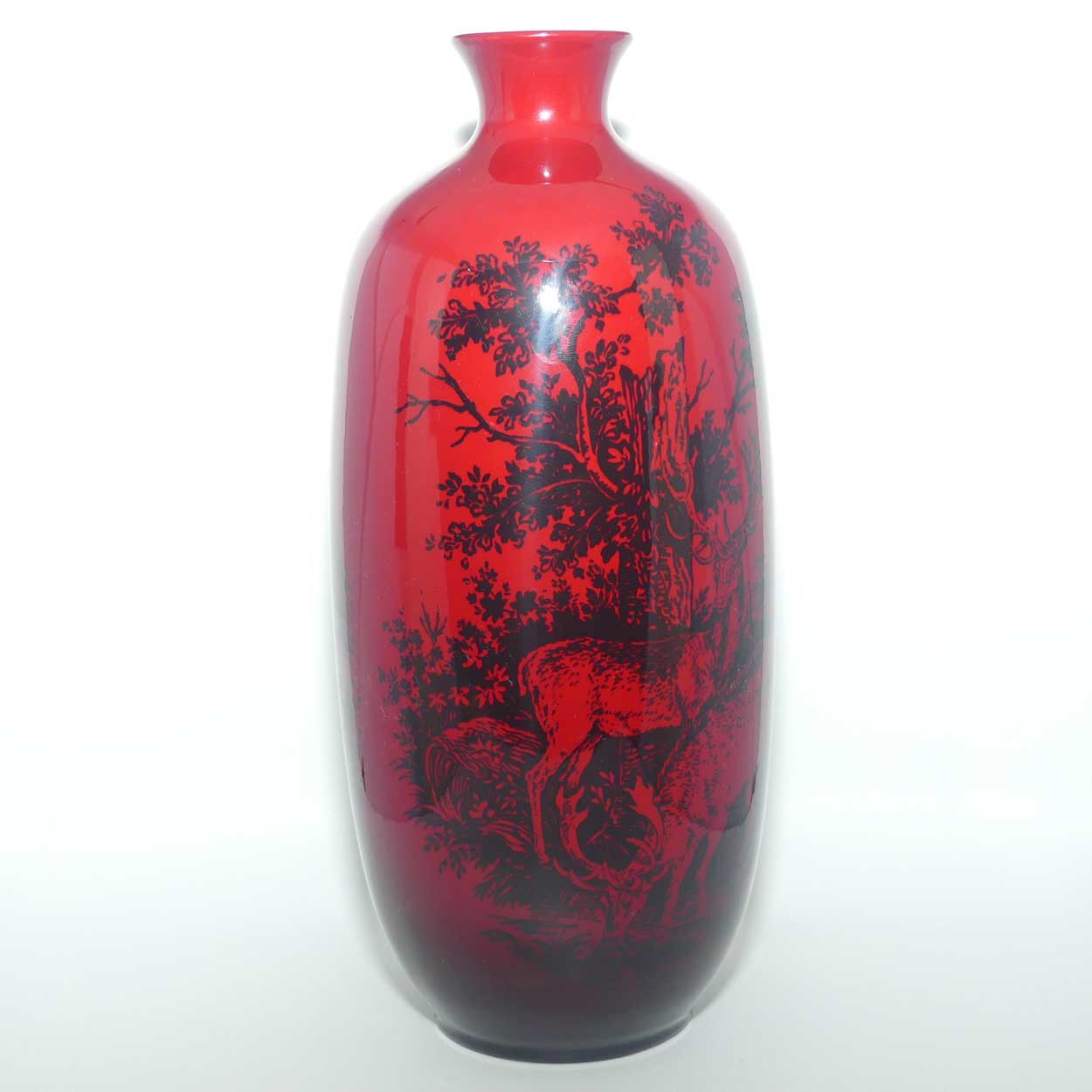 Royal Doulton Flambe Woodcut Highland Deer tall vase | Shape 1619