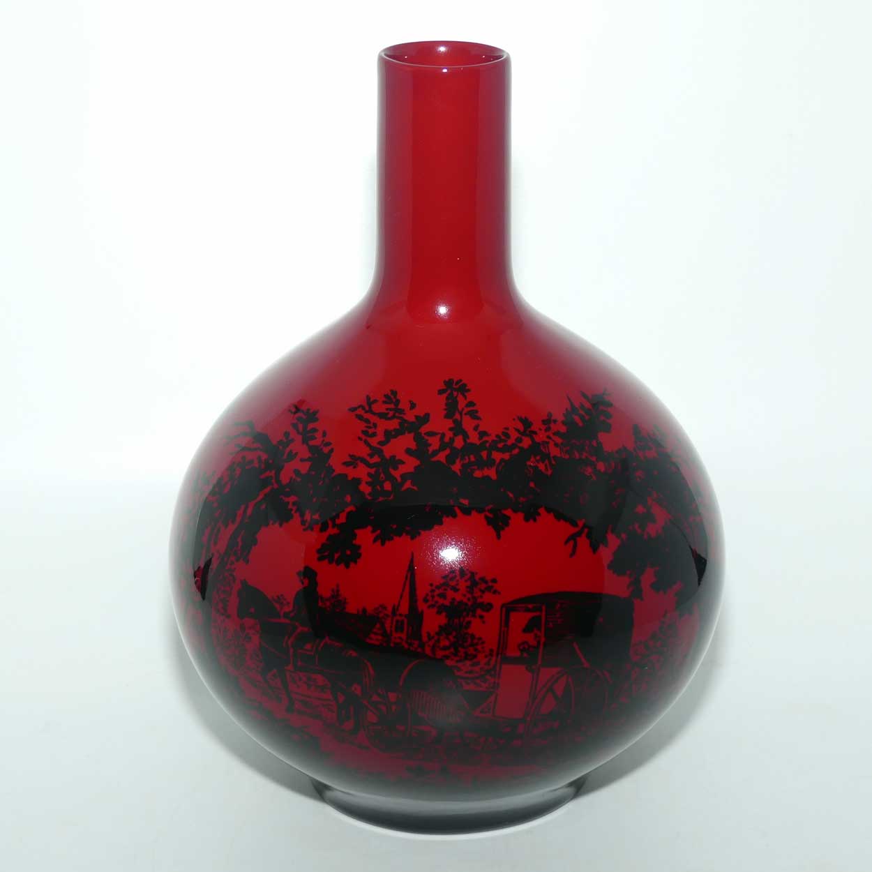 Royal Doulton Flambe Woodcut 1618 Coach Scene onion shape vase