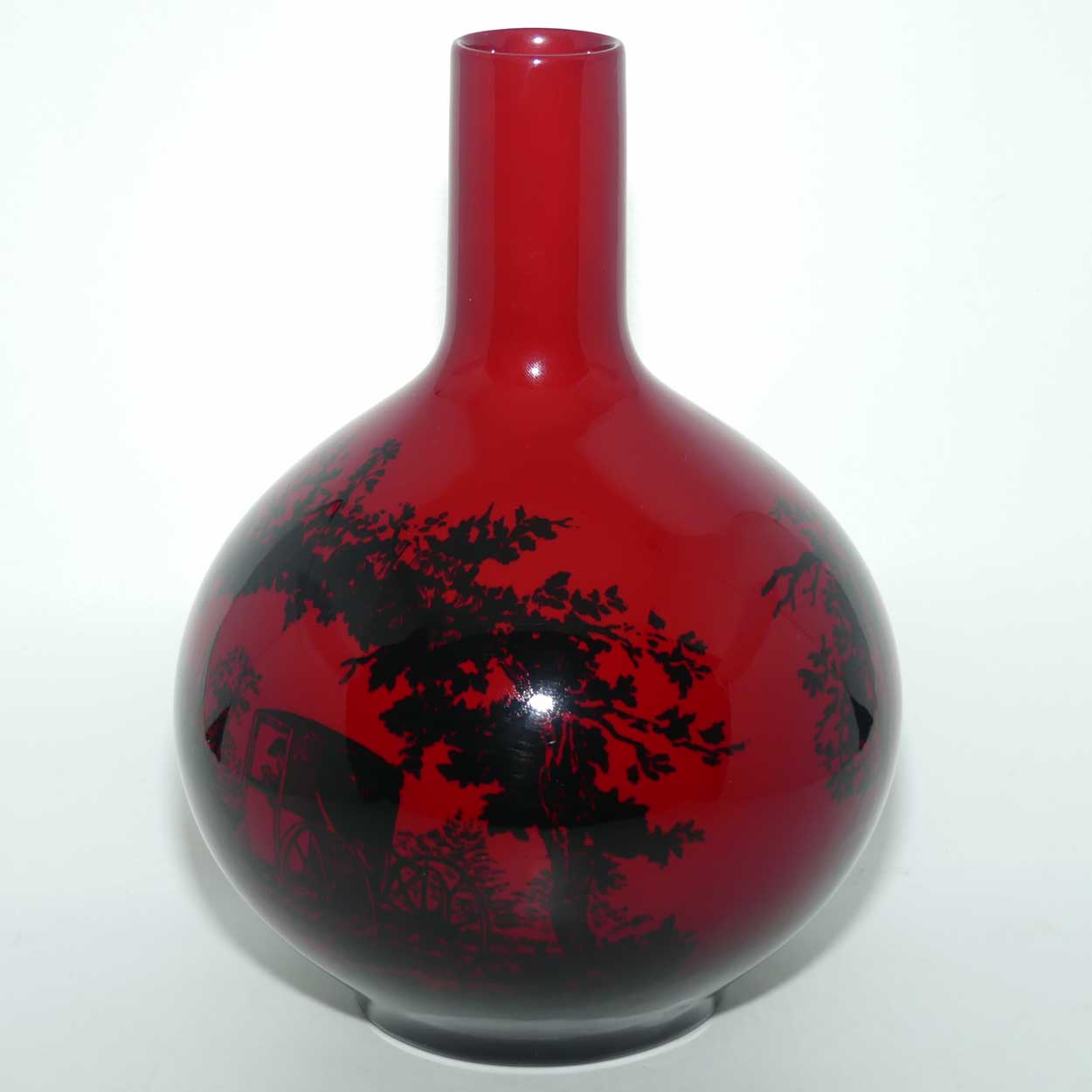 Royal Doulton Flambe Woodcut 1618 Coach Scene onion shape vase