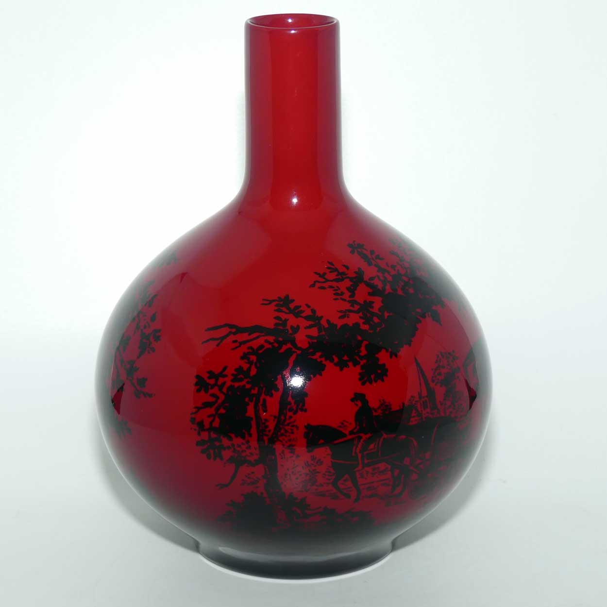 Royal Doulton Flambe Woodcut 1618 Coach Scene onion shape vase