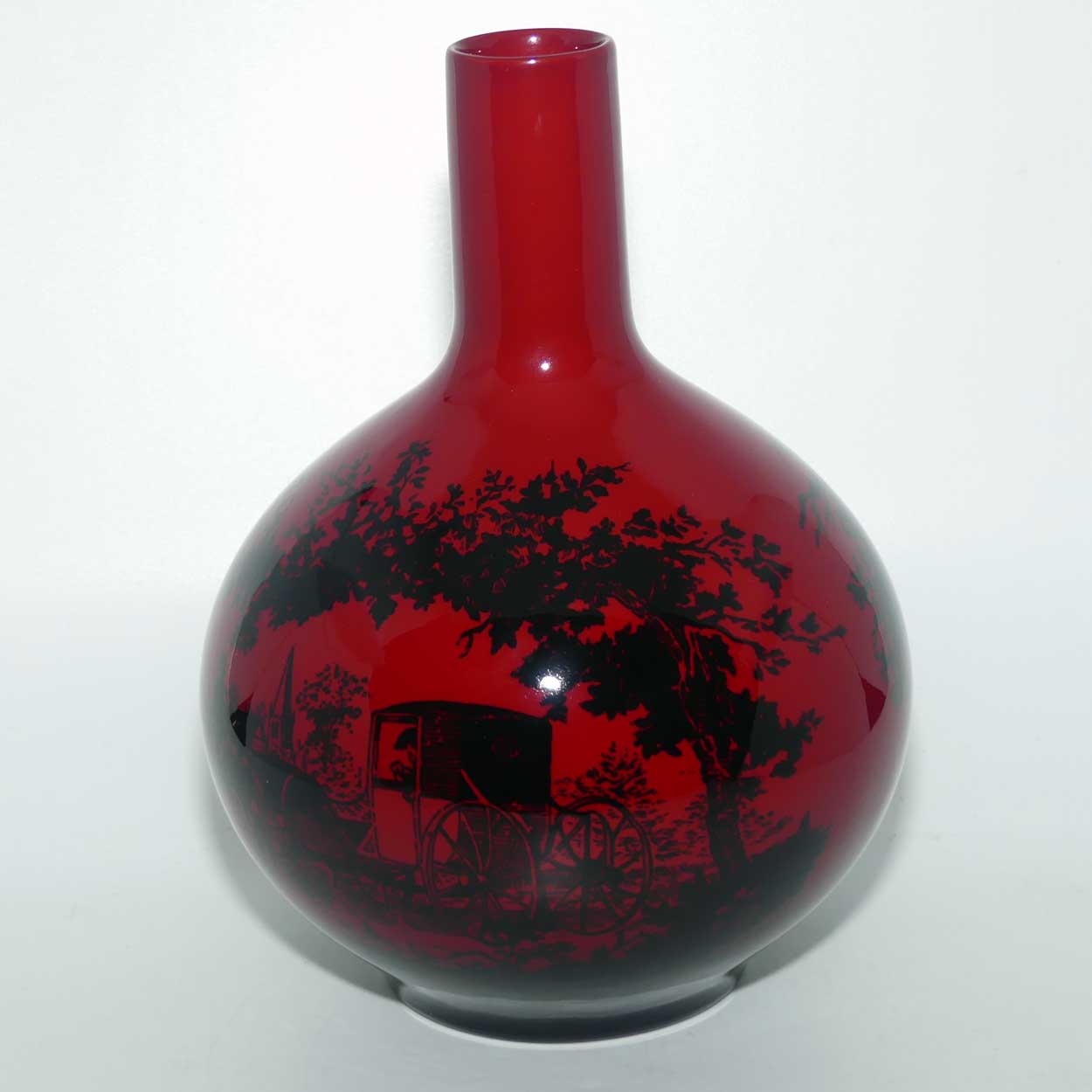 Royal Doulton Flambe Woodcut 1618 Coach Scene onion shape vase