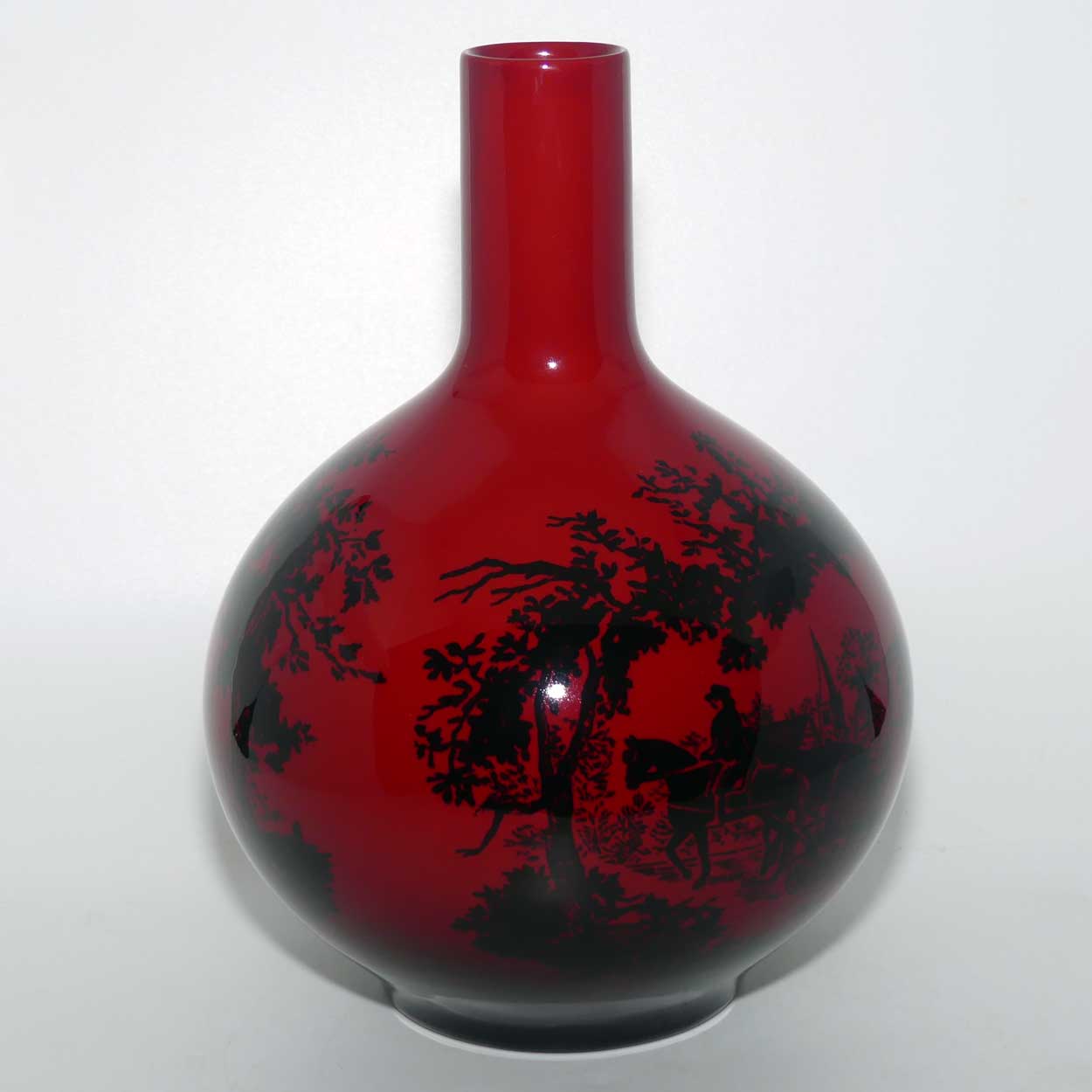 Royal Doulton Flambe Woodcut 1618 Coach Scene onion shape vase