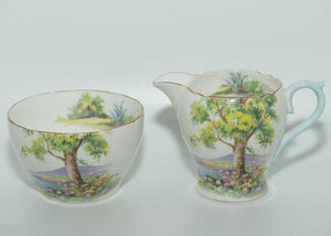 Shelley Richmond shape Woodland milk jug and sugar bowl | Coffee size | Gilt Trim | 13348