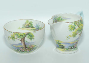 Shelley Richmond shape Woodland milk jug and sugar bowl | Coffee size | Gilt Trim | 13348