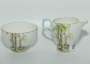 Shelley Richmond shape Woodland milk jug and sugar bowl | Coffee size | Gilt Trim | 13348