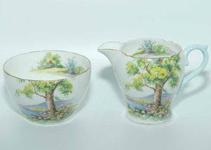 Shelley Richmond shape Woodland milk jug and sugar bowl | Coffee size | Gilt Trim | 13348