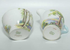 Shelley Richmond shape Woodland milk jug and sugar bowl | Coffee size | Gilt Trim | 13348