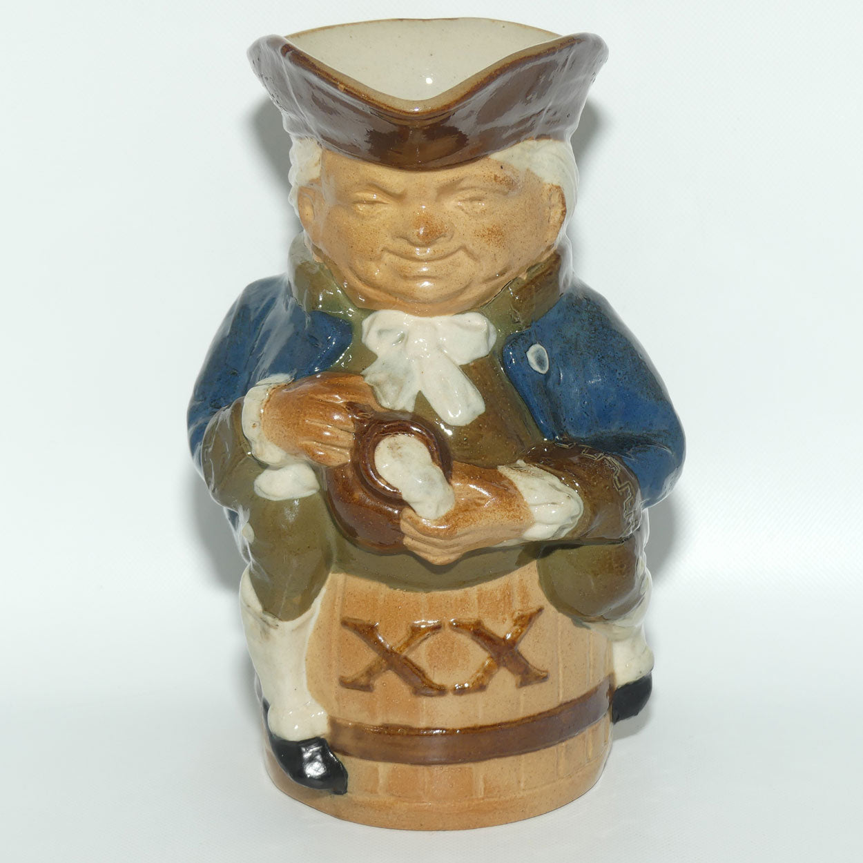 X8590 Royal Doulton Lambeth Harry Simeon Toby XX Large toby | Hand holds jug of Ale | Blue Coat, Brown waistcoat, Brown Jug