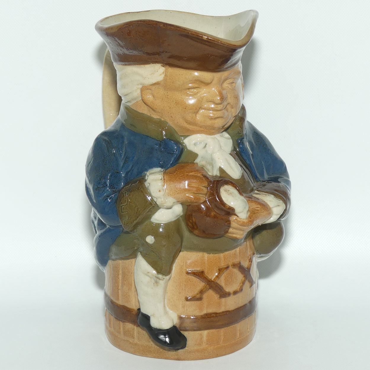 X8590 Royal Doulton Lambeth Harry Simeon Toby XX Large toby | Hand holds jug of Ale | Blue Coat, Brown waistcoat, Brown Jug
