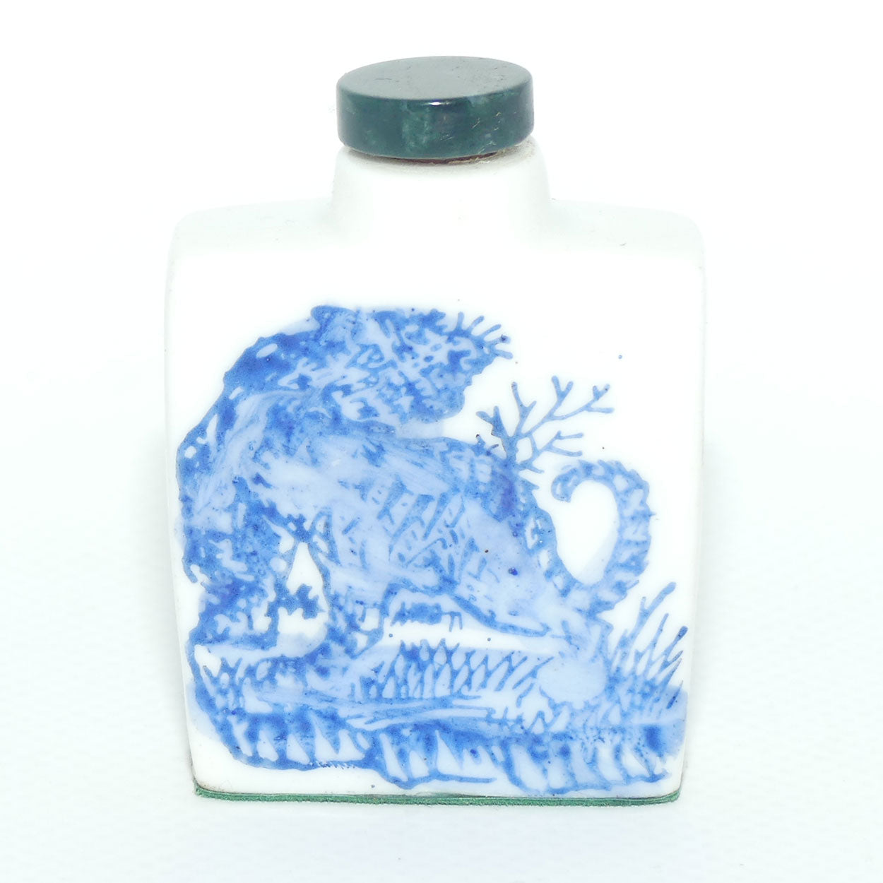 Chinese square shape snuff bottle with greenstone stopper | Tiger Scene