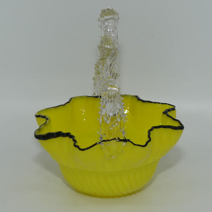 Yellow Glass with Black Edge thorn handle basket