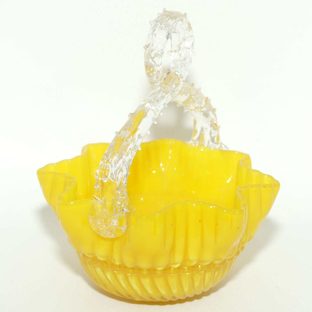 Buttercup Yellow Glass | Ribbed design | thorn handle basket