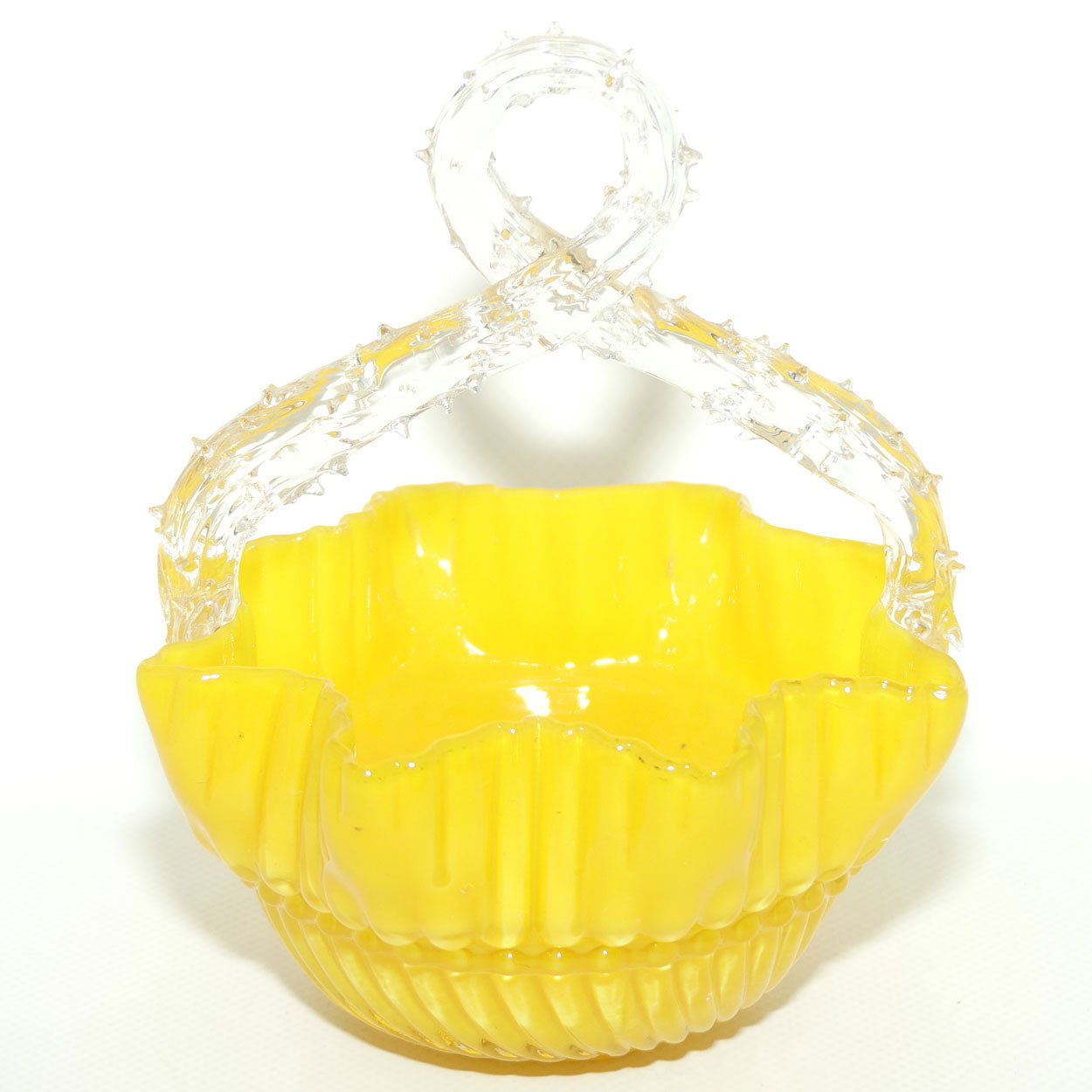 Buttercup Yellow Glass | Ribbed design | thorn handle basket