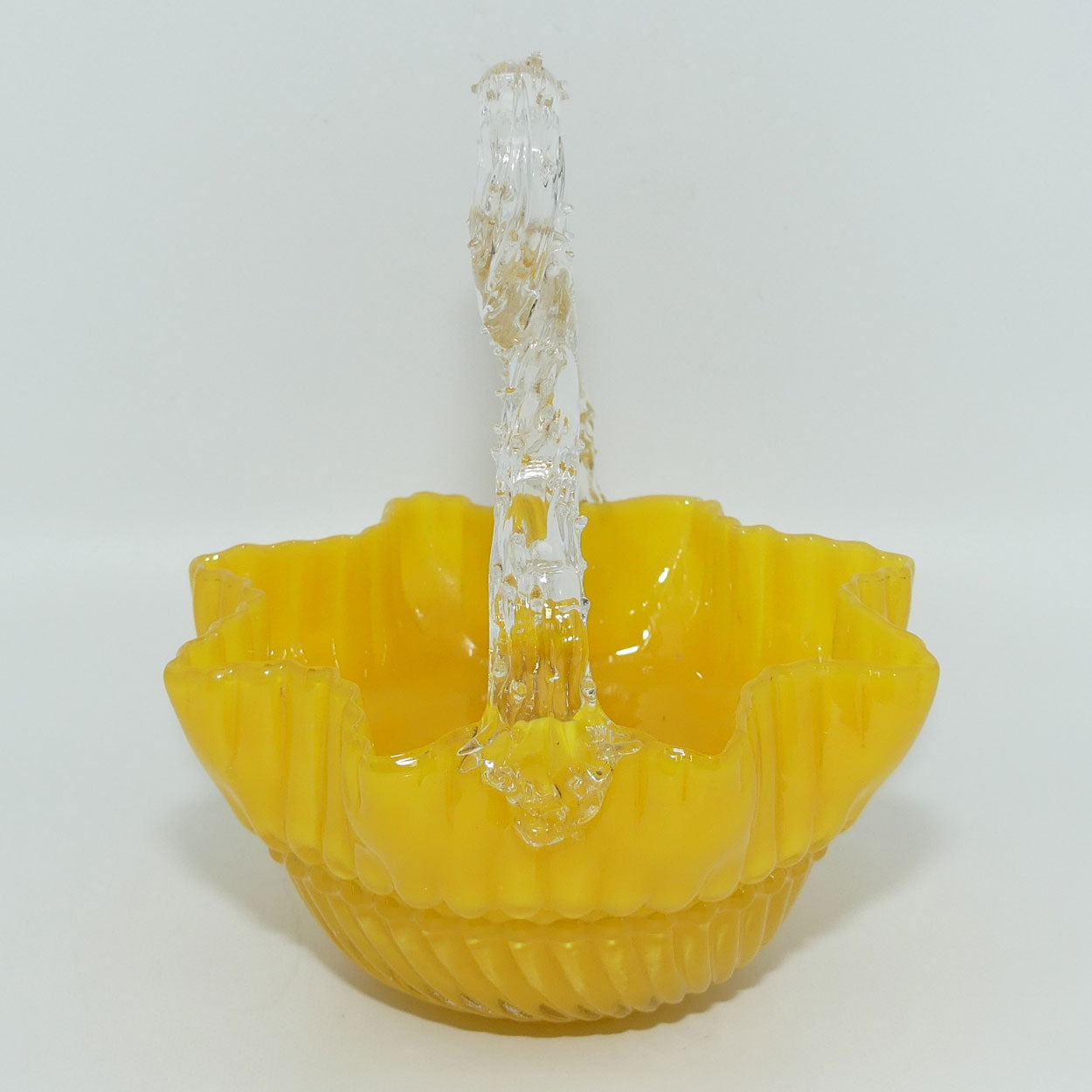 Buttercup Yellow Glass | Ribbed design | thorn handle basket