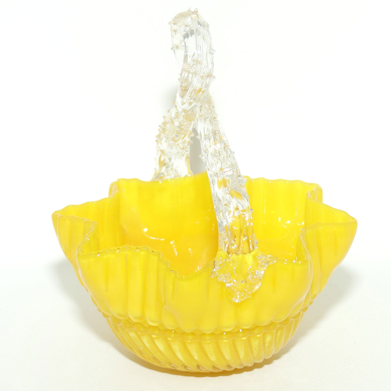 Buttercup Yellow Glass | Ribbed design | thorn handle basket