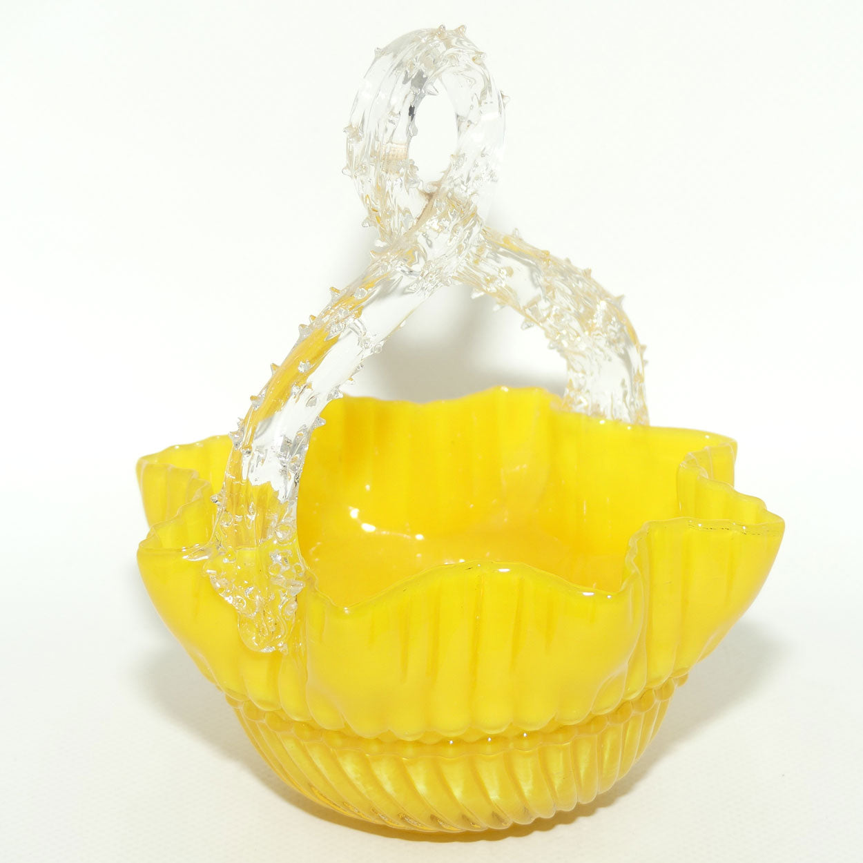 Buttercup Yellow Glass | Ribbed design | thorn handle basket