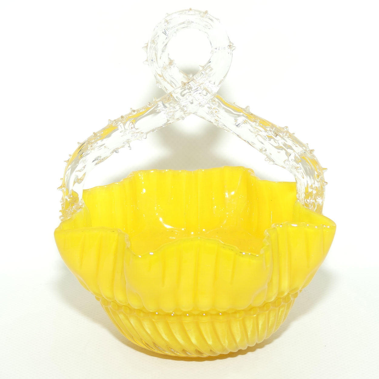 Buttercup Yellow Glass | Ribbed design | thorn handle basket