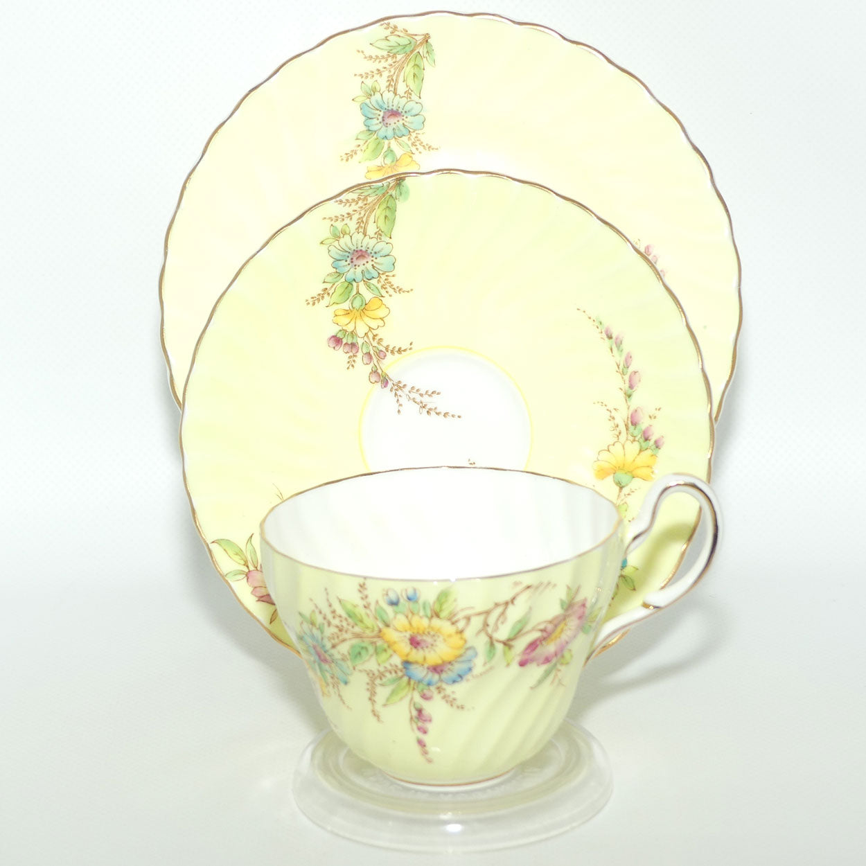 EB Foley Bone China trio | Yellow with Floral Decor