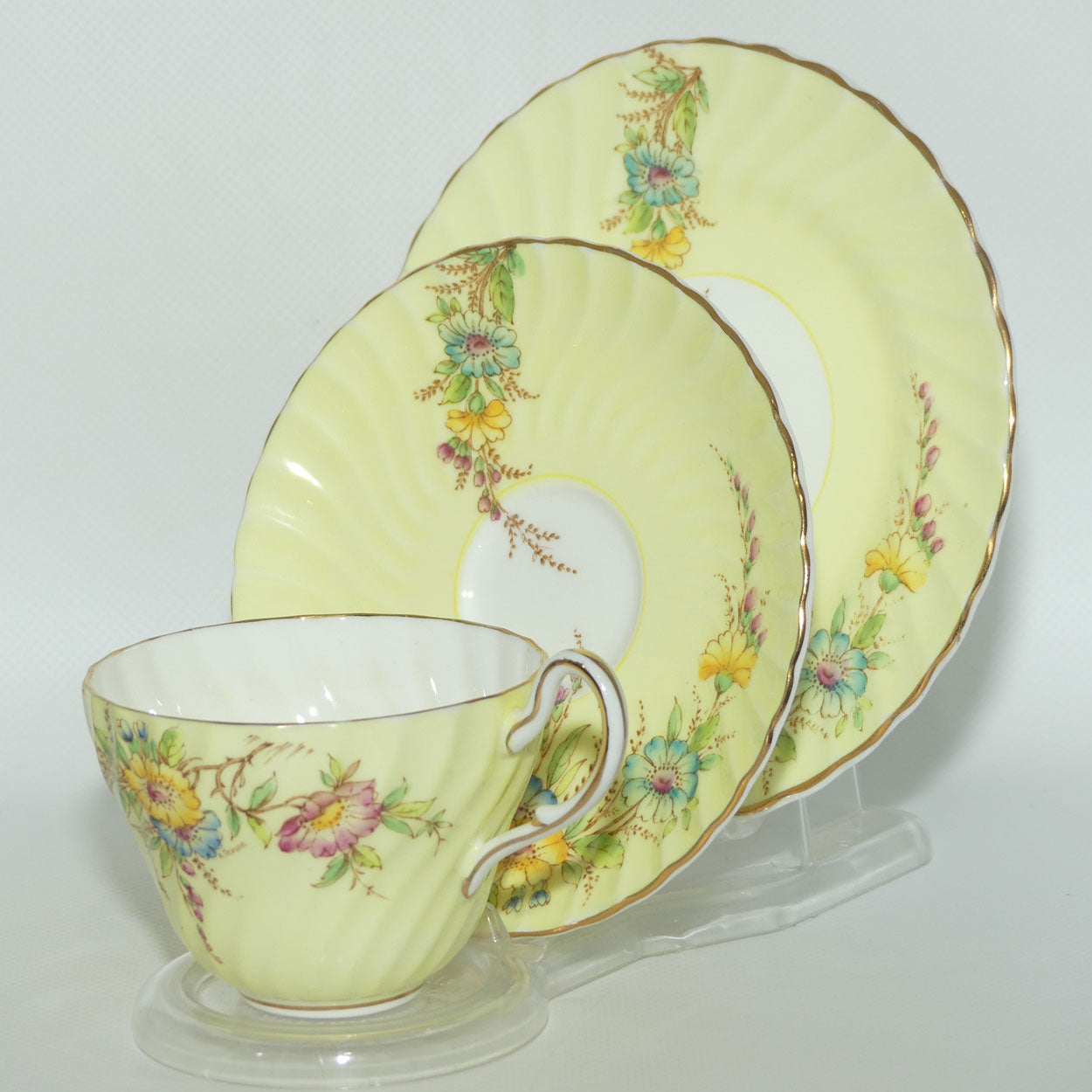 EB Foley Bone China trio | Yellow with Floral Decor