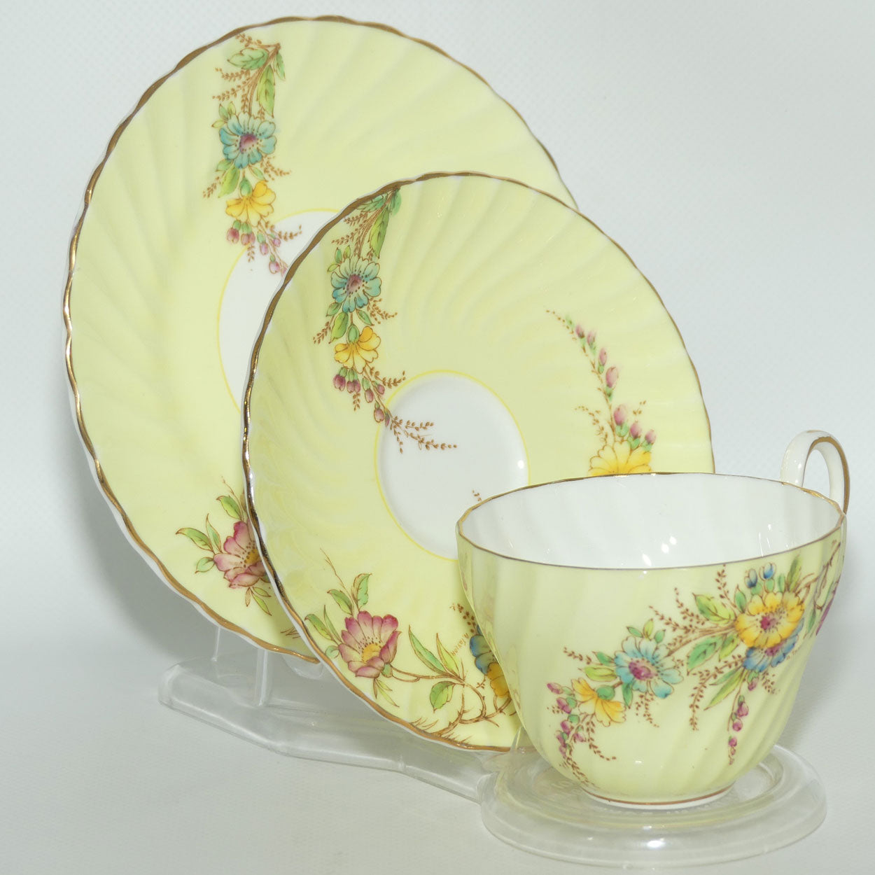 EB Foley Bone China trio | Yellow with Floral Decor