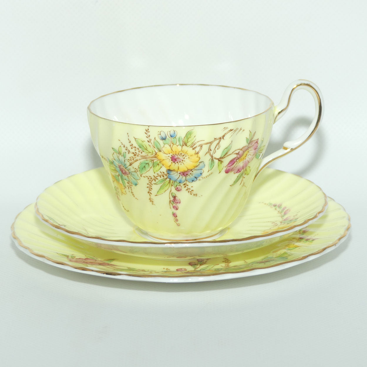 EB Foley Bone China trio | Yellow with Floral Decor