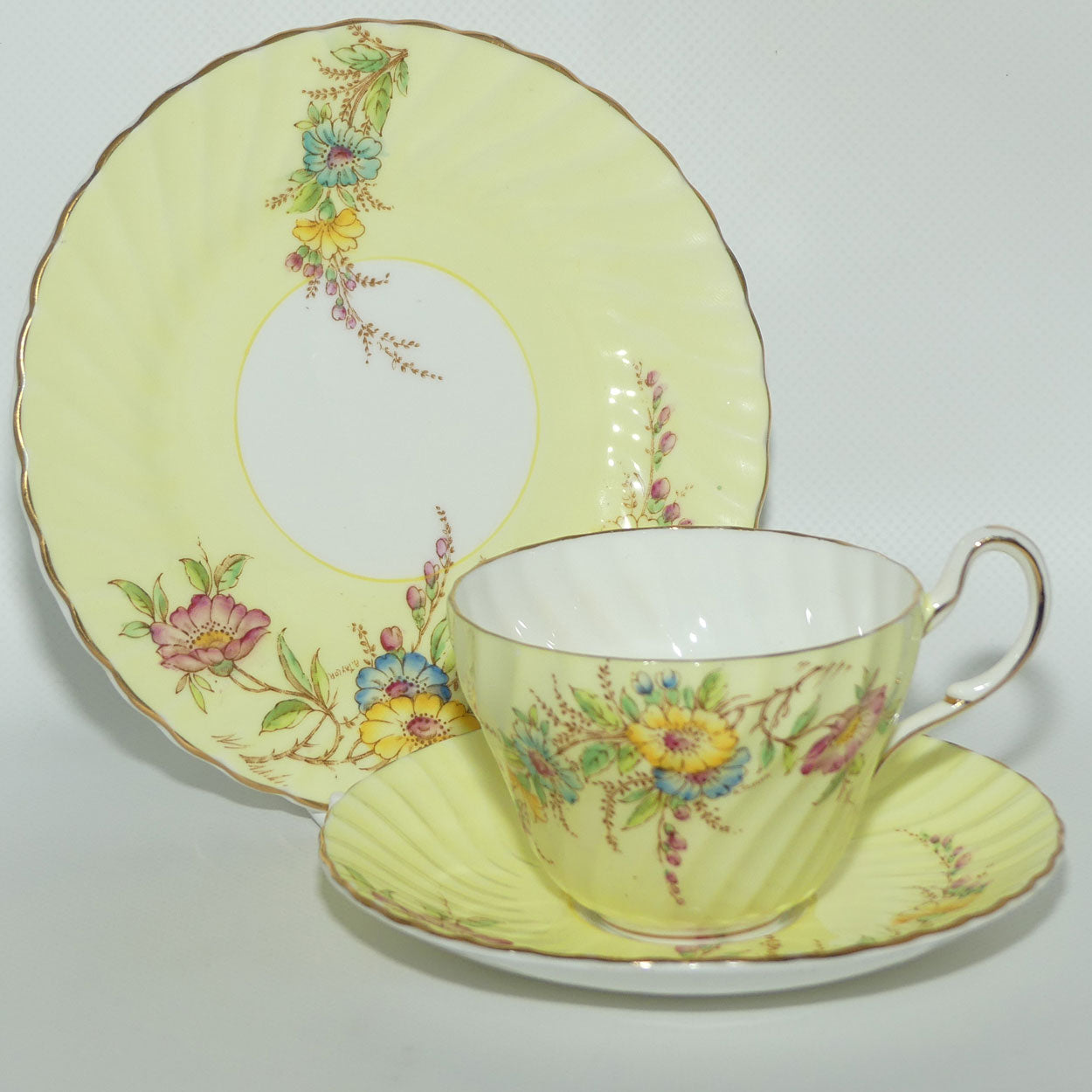 EB Foley Bone China trio | Yellow with Floral Decor