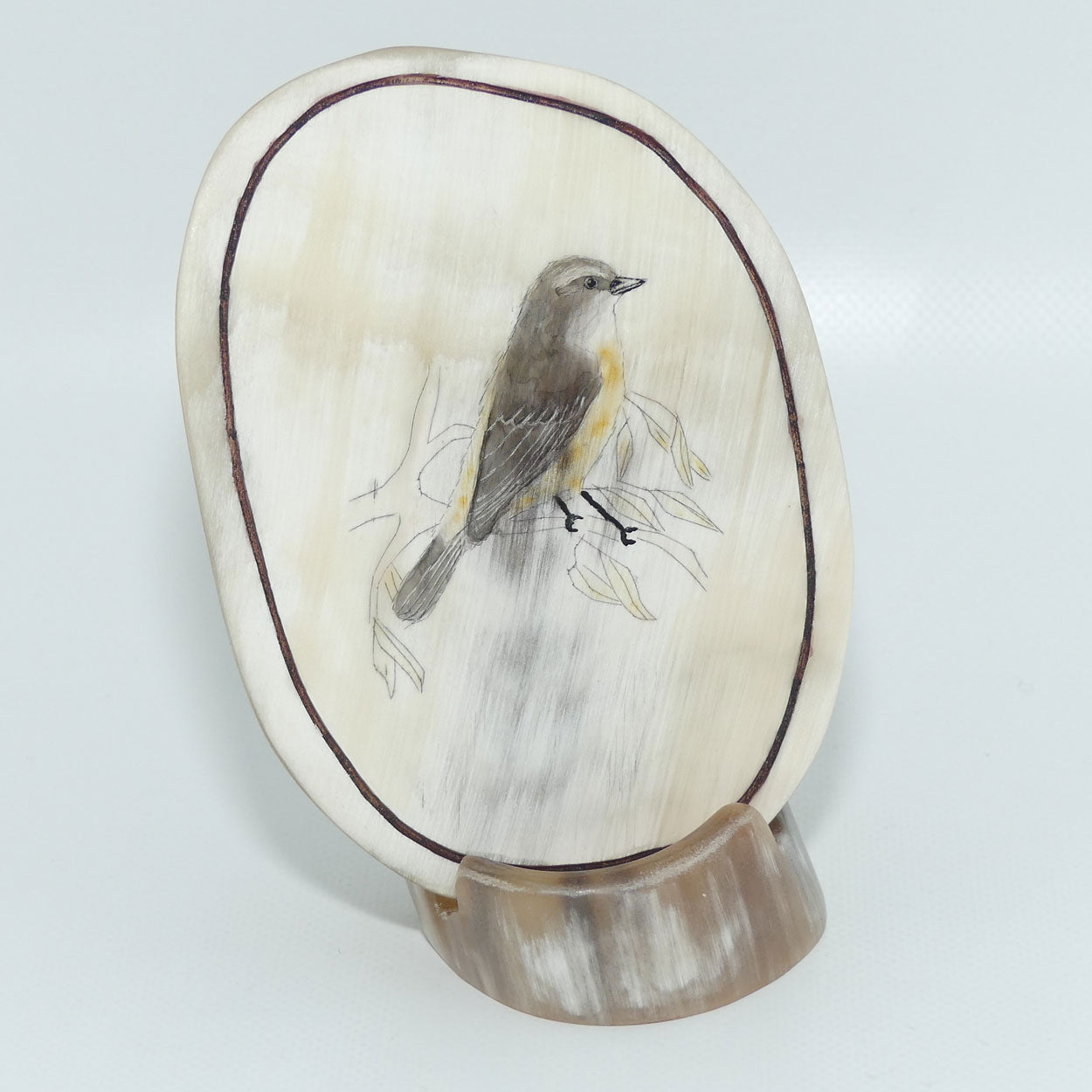 Enamelled Scrimshaw on Horn | Northern Yellow Robin