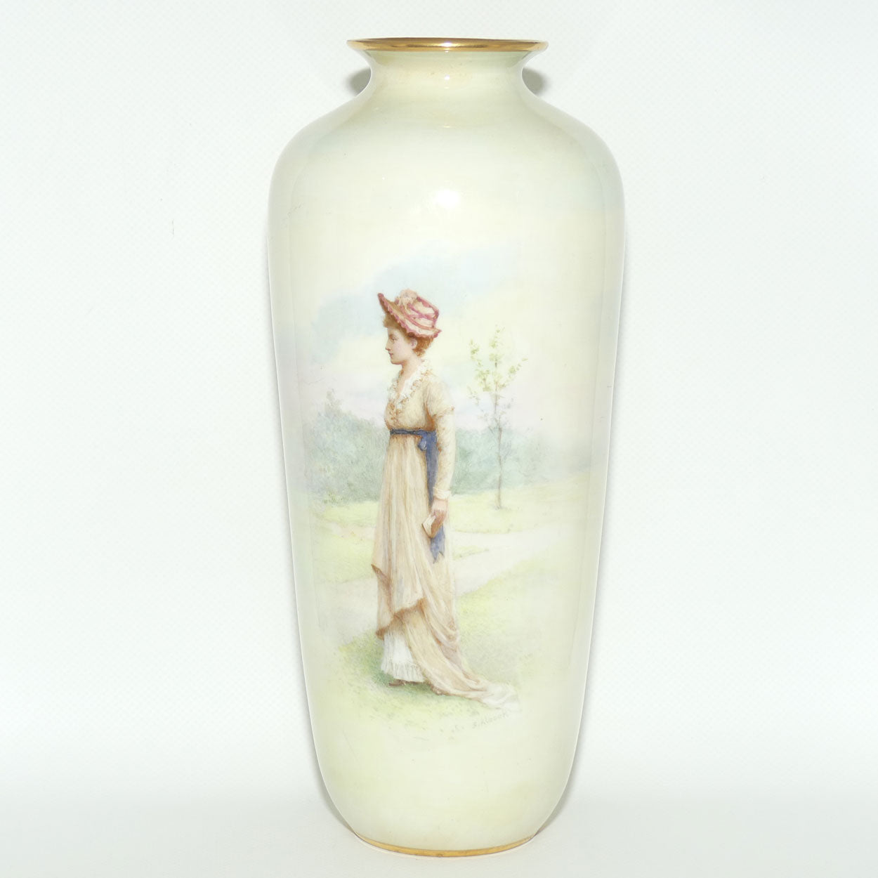 Doulton Burslem vase of a Young Woman signed S Alcock