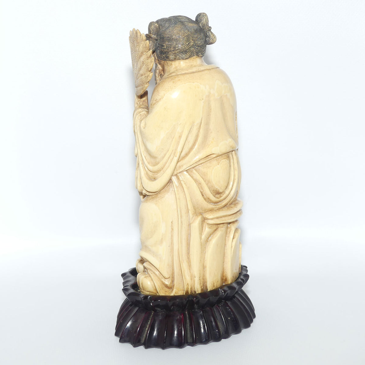 Exceptional Carved Ivory figure on Rosewood base depicting Immortal Zhongli Quan
