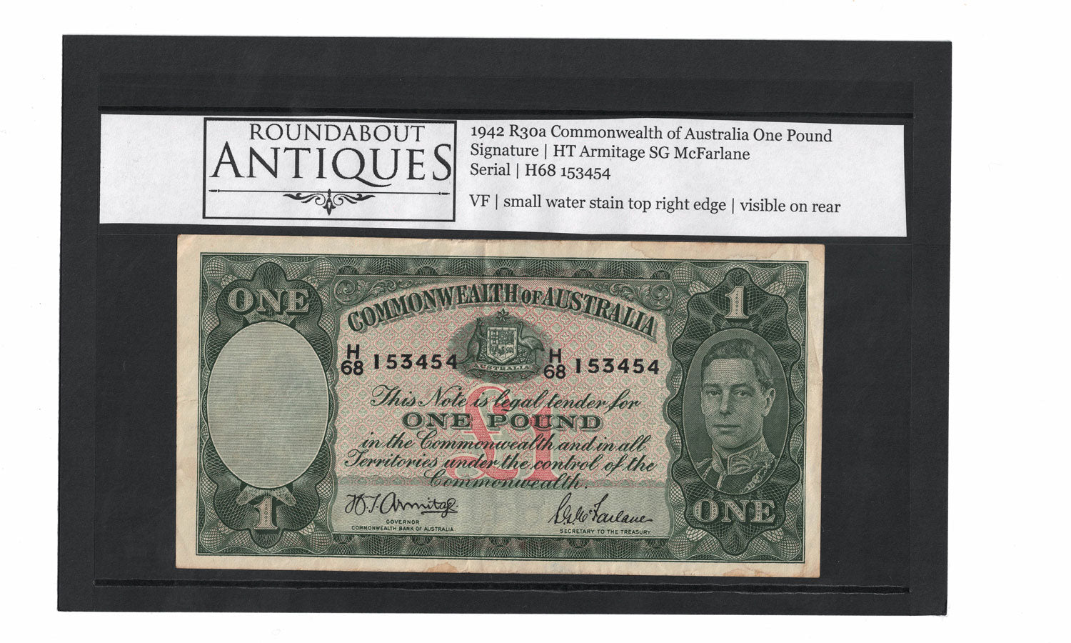 1942 R30a Commonwealth of Australia 1 Pound | Armitage McFarlane | H68 153454 | VF