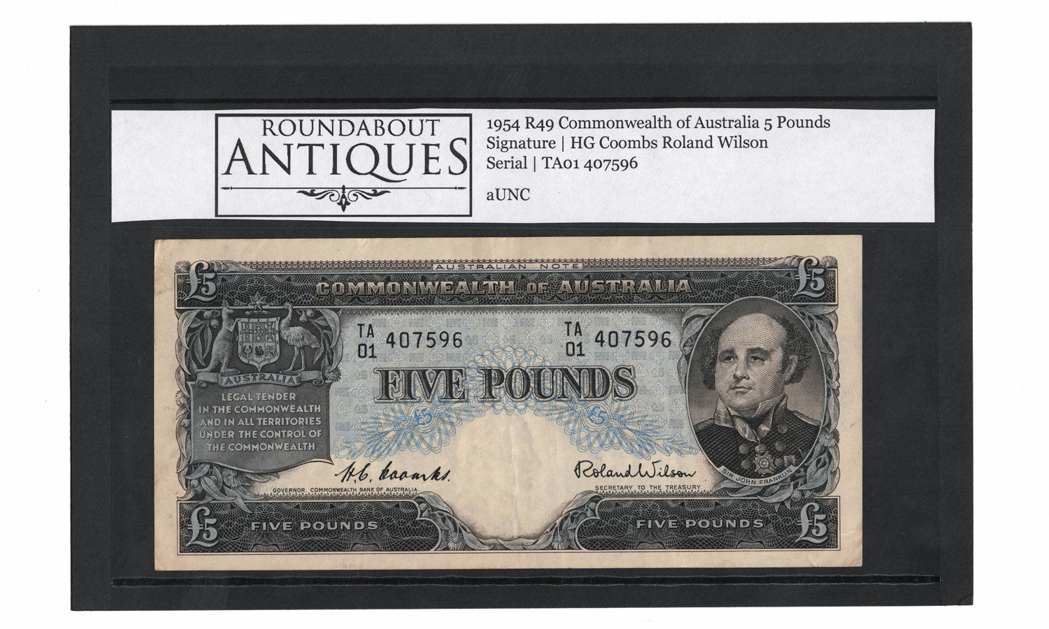 1954 R49 Commonwealth of Australia 5 Pound | Coombs Wilson | TA01 407596 | aUNC