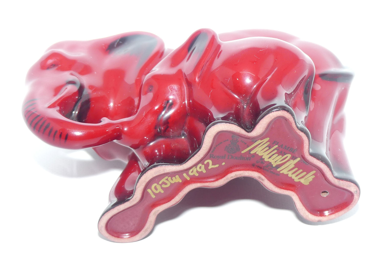 HN3548 Royal Doulton Flambe Elephant and Young | signed Michael Doulton