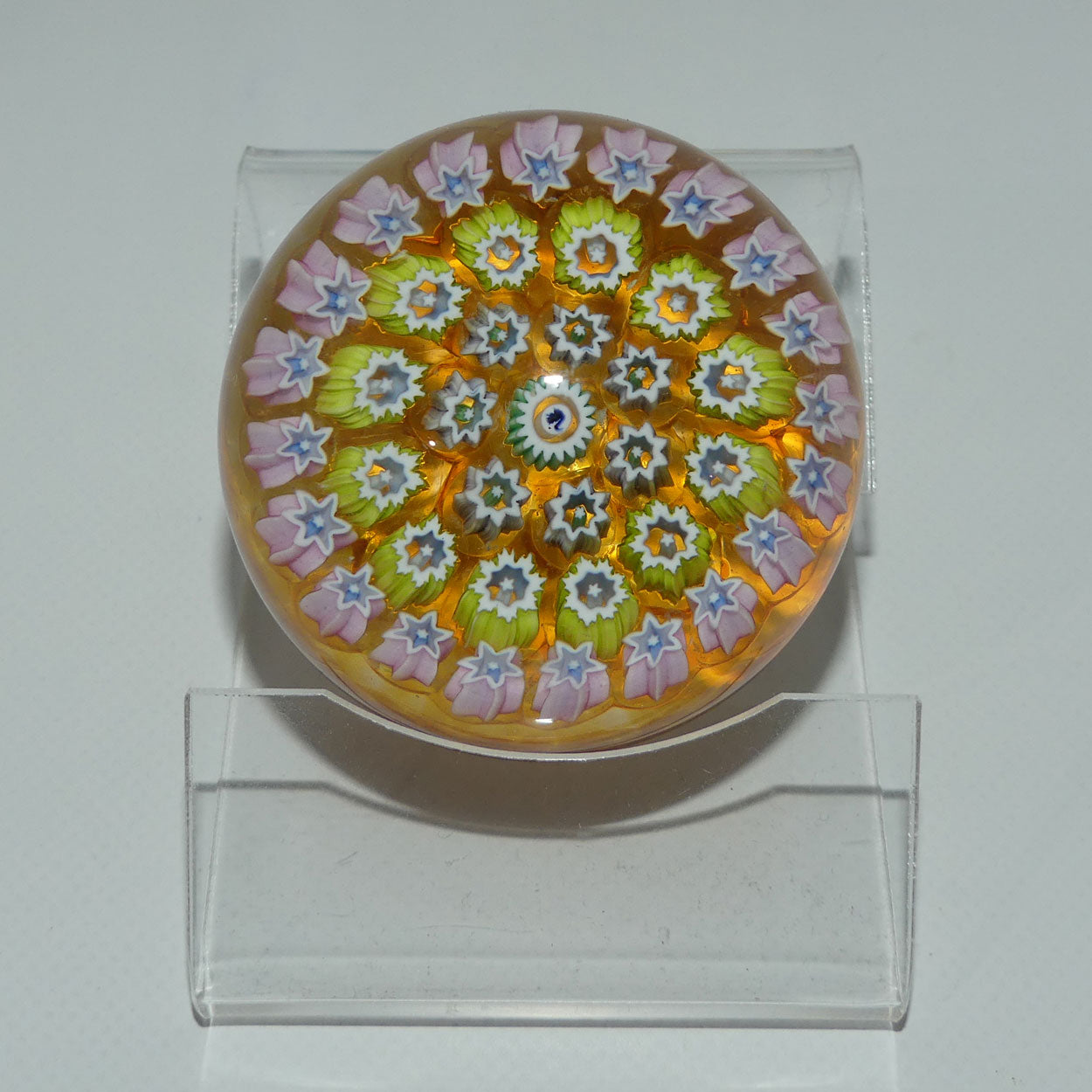 john-deacons-scotland-millefiori-silhouette-cane-miniature-paperweight-amber
