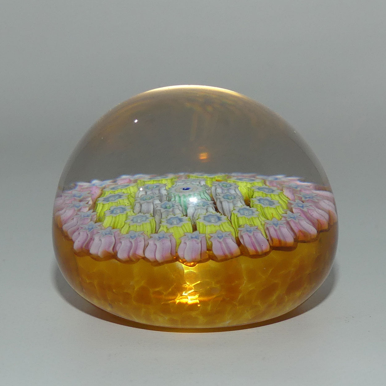 john-deacons-scotland-millefiori-silhouette-cane-miniature-paperweight-amber