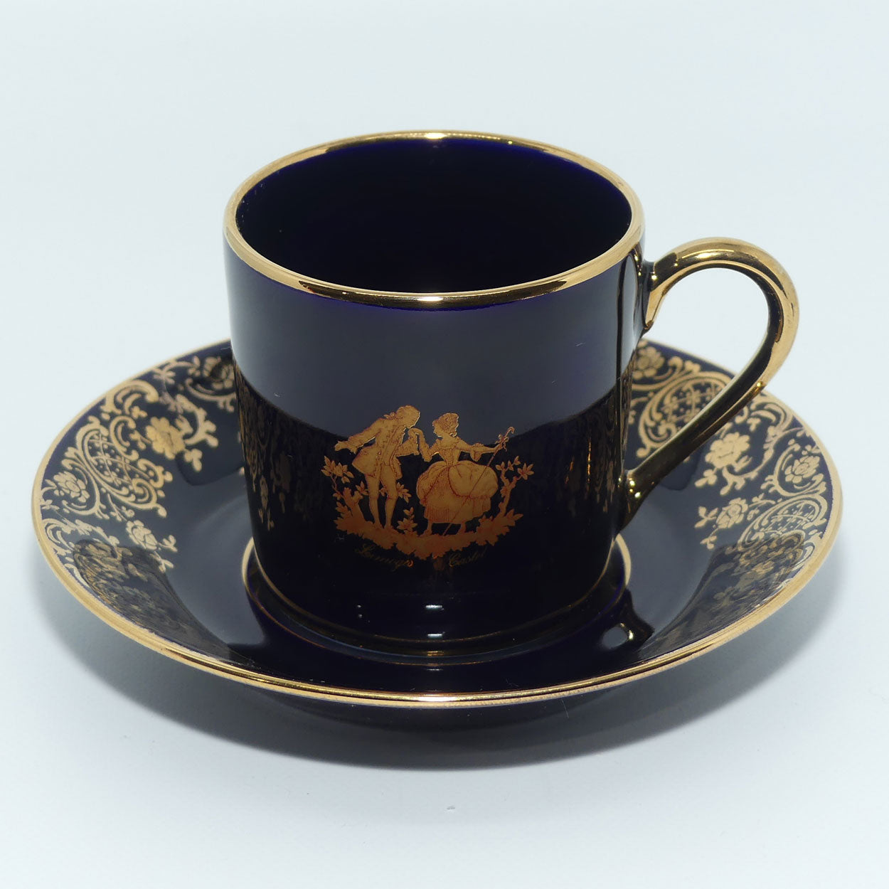 Limoges Castel France Blue and Gilt demi tasse duo #2